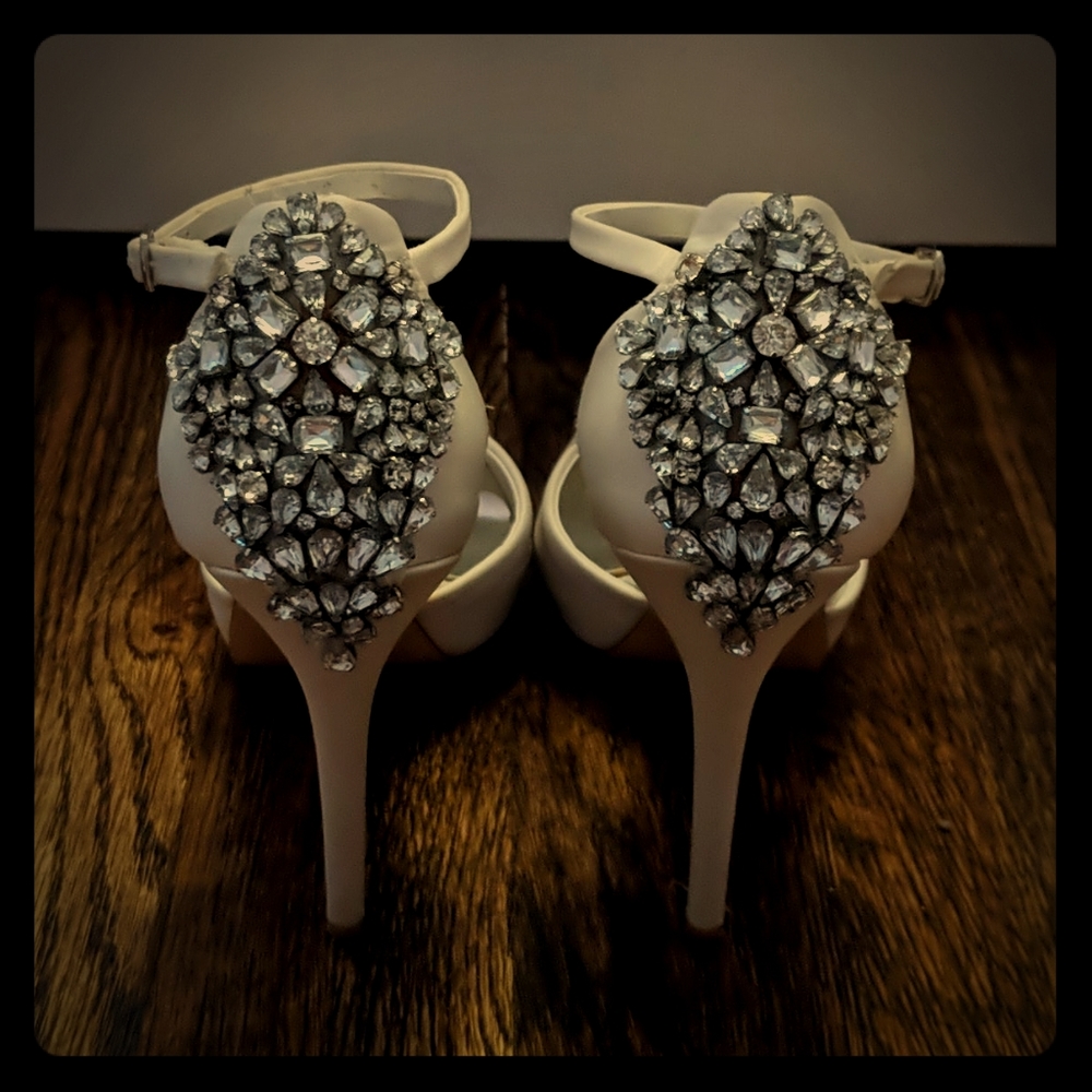 Embellished Jeweled Heel Ivory Heels